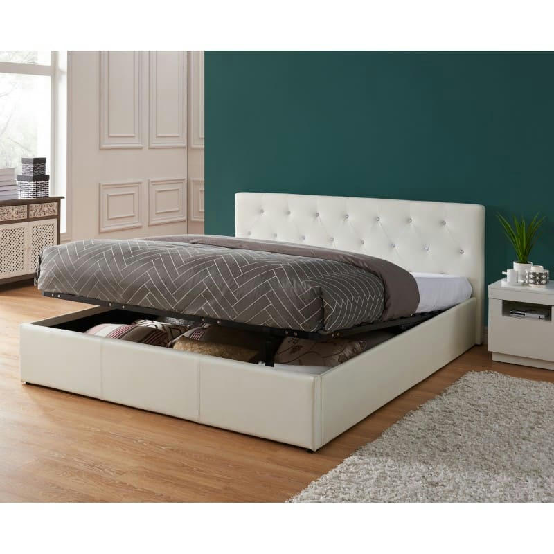 BAHIA - Lit coffre  simili blanc 180x200 sommier inclus