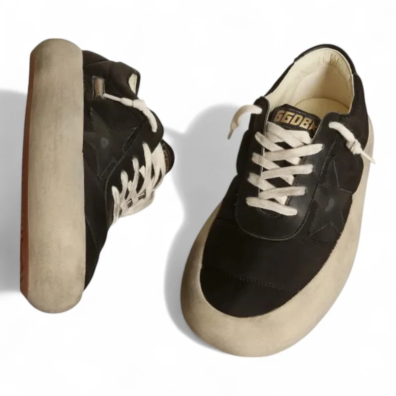 Space-Star shoes in black nylon with black leather star and heel tab