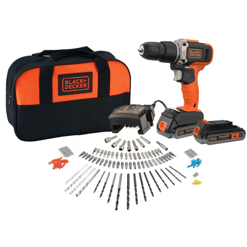 Perceuse visseuse à percussion sur batterie BCD0032S120-QW avec accessoires 2 x 1,5 Ah 18 V BLACK DECKER