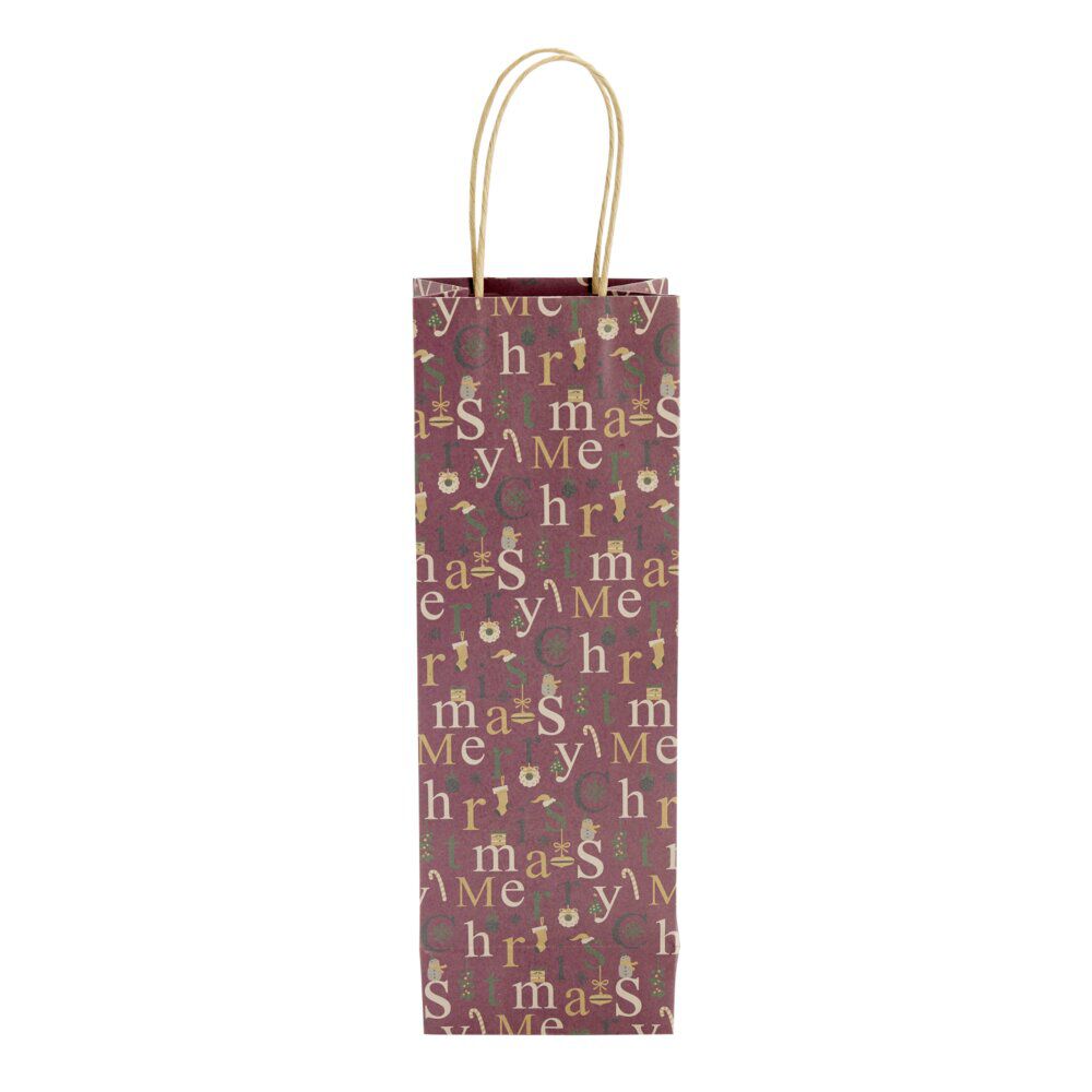 Sac cadeau bouteille No&euml;l inscription Merry Christmas H35cm