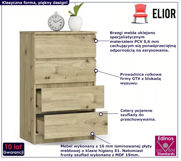 Wąska komoda do salonu dąb artisan - Zyero