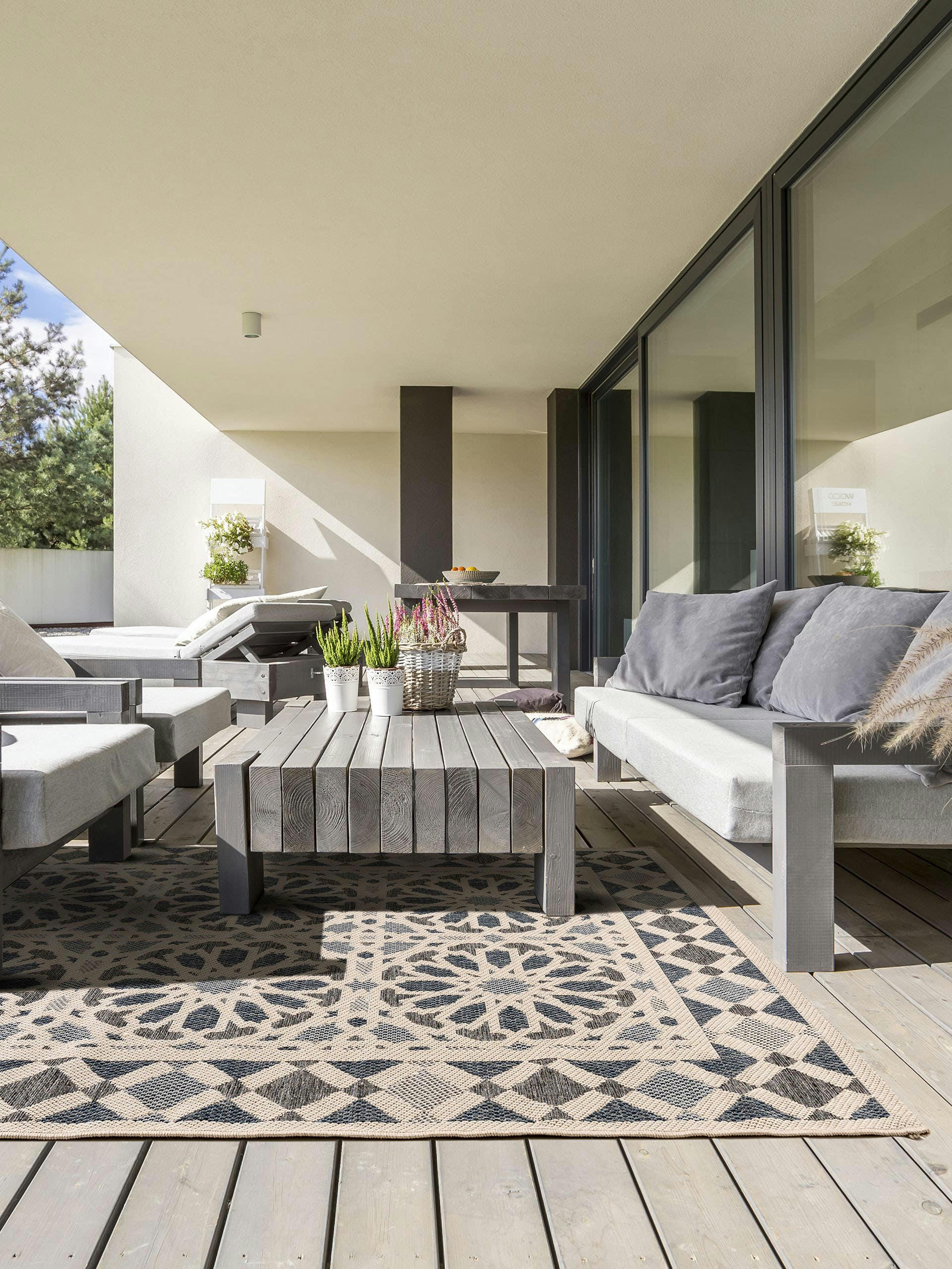 RIVER - Tapis d'extérieur & intérieur beige/bleu 100x150