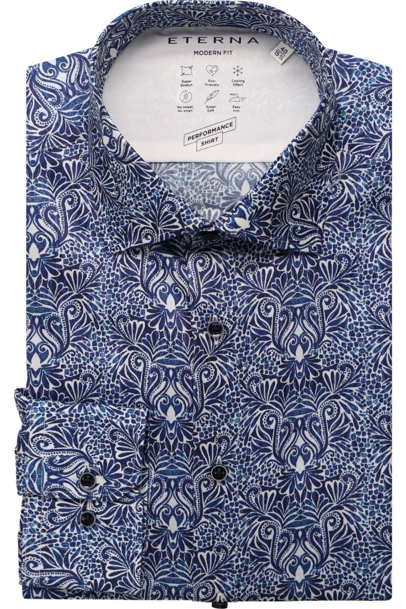 ETERNA Performance Modern Fit Tencel Hemd marine, Bedruckt