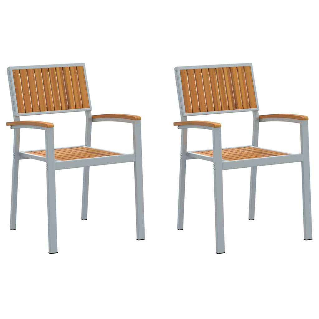 2x Krzesło Ogrodowe Drewno Metal Składane Brązowe Komplet Krzeseł