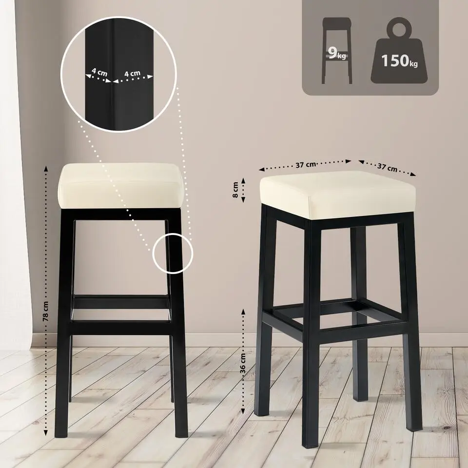 CLP Barkruk Taylor B80 zwart Frame - Kunstleer - creme