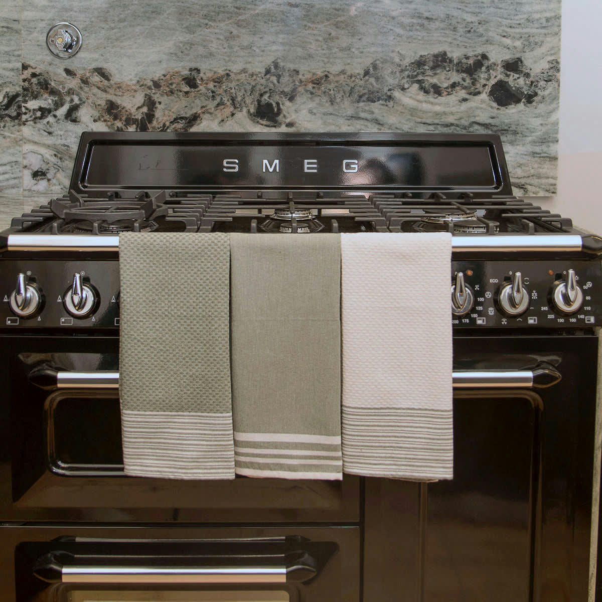 MAHDIA - Torchons (x3) coton  45x70 olive