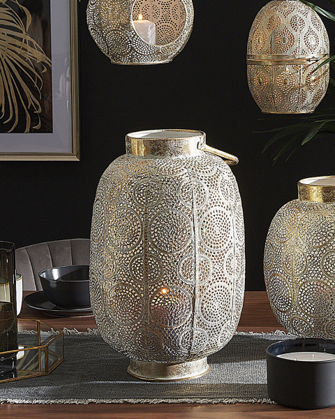 Lampion świecznik metal orient 40 cm złoty