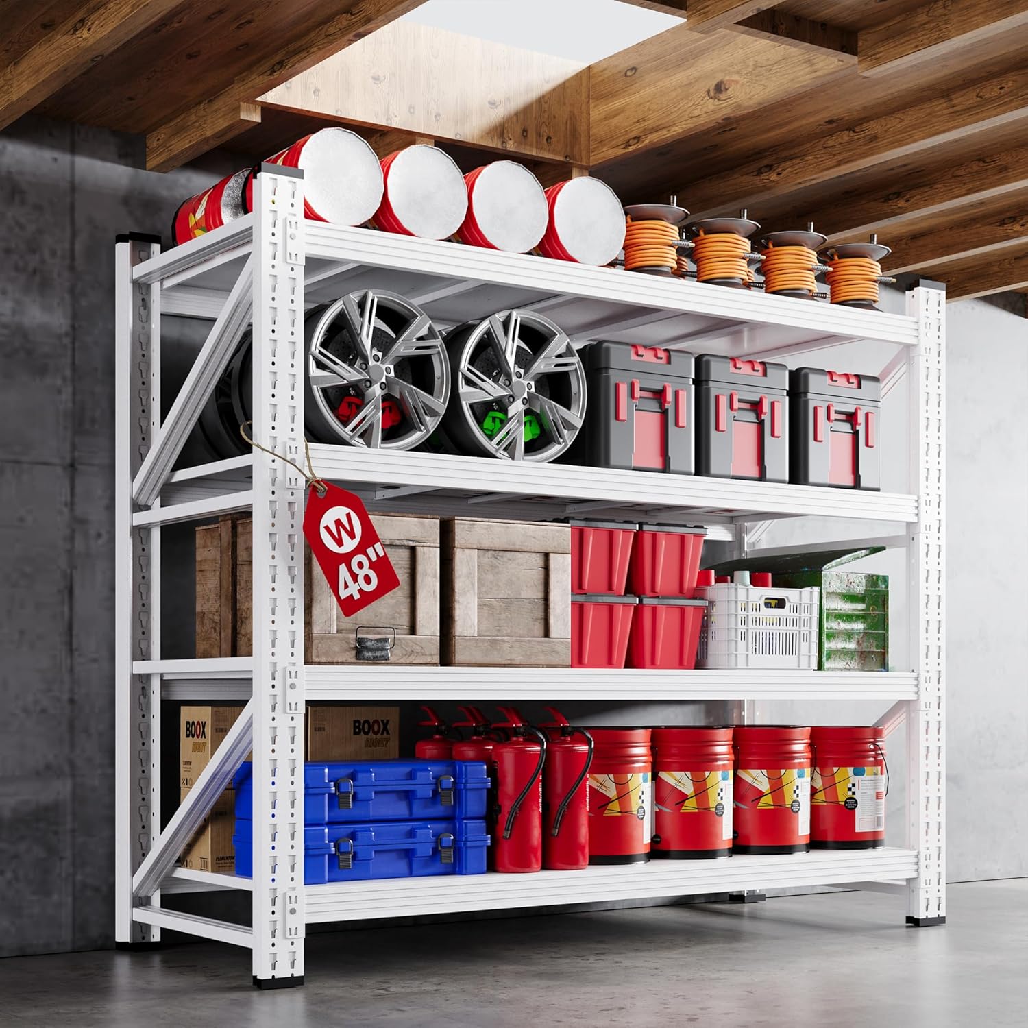 48 W Metal Storage Shelves Heavy Duty, 3000LBS Garage Shelving Units, 4 Tier Tall Metal Shelving, 24 Deep Steel Shelf Rack , Adjustable Utility Standing Shelf for Warehouse/Shop 48W x 24D x 70H