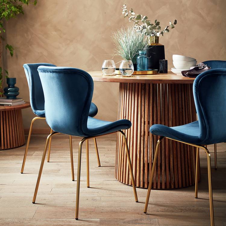 Habitat Jericho Natural Dining Table & 4 Navy Chairs