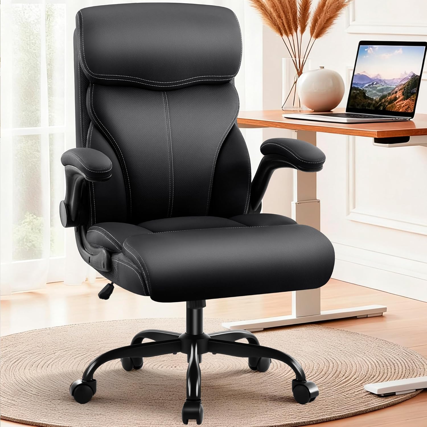 AreShark Office Chair - Executive High Back Breathable Comfy Desk Chair with Lumbar Support - Ergonomic Leather Rolling Swivel Computer Chair with Rock Function for Working Studying Gaming Relaxing