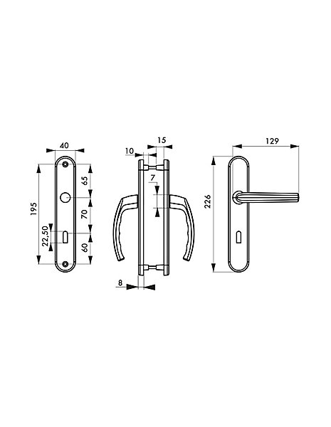 Ensemble de poignées pour porte de chambre Sultane trou de clé, carré 7mm, entr'axes 195mm, noir - THIRARD