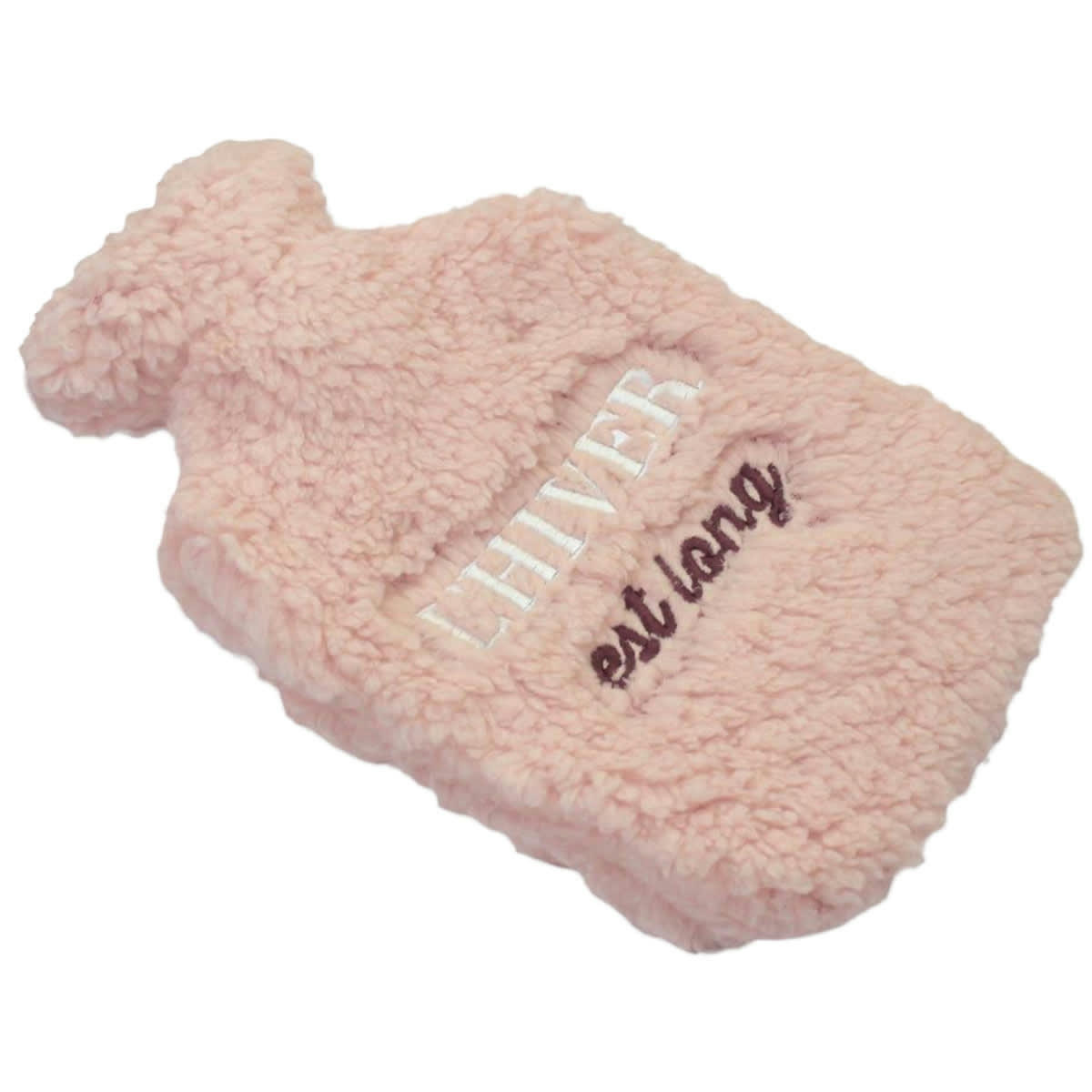 - Bouillotte rose avec enveloppe en fourrure