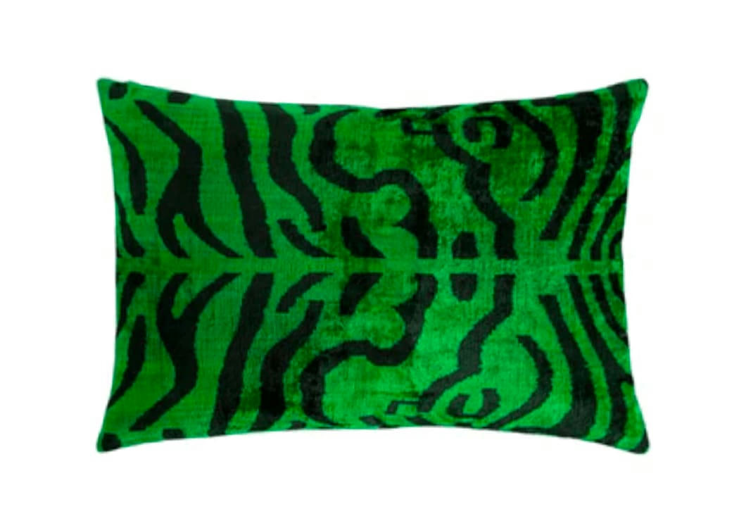 - Housse de coussin velours et soie ikat  40x60 vert