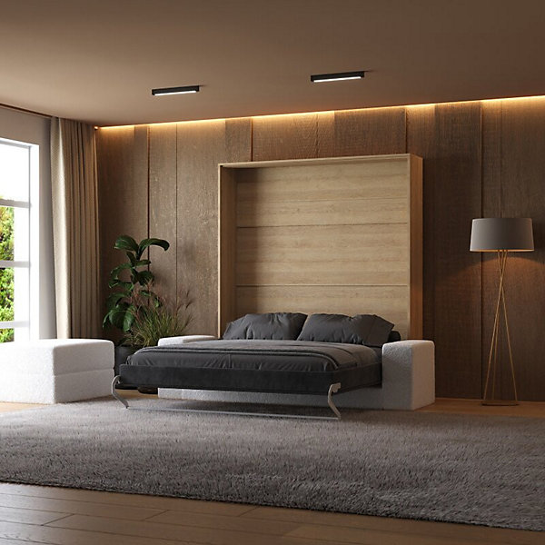 Lit escamotable 160x200cm Vertical Canapé Blanc Lit Mural SUP M1 Chêne Kaiserberg-Anthracite