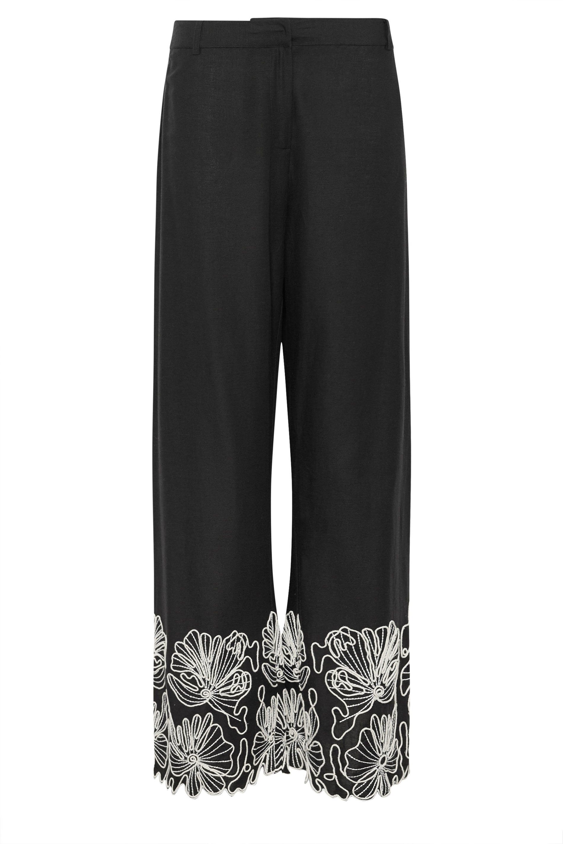 Long Tall Sally Tall Floral Embroidered Linen Wide Leg Trousers