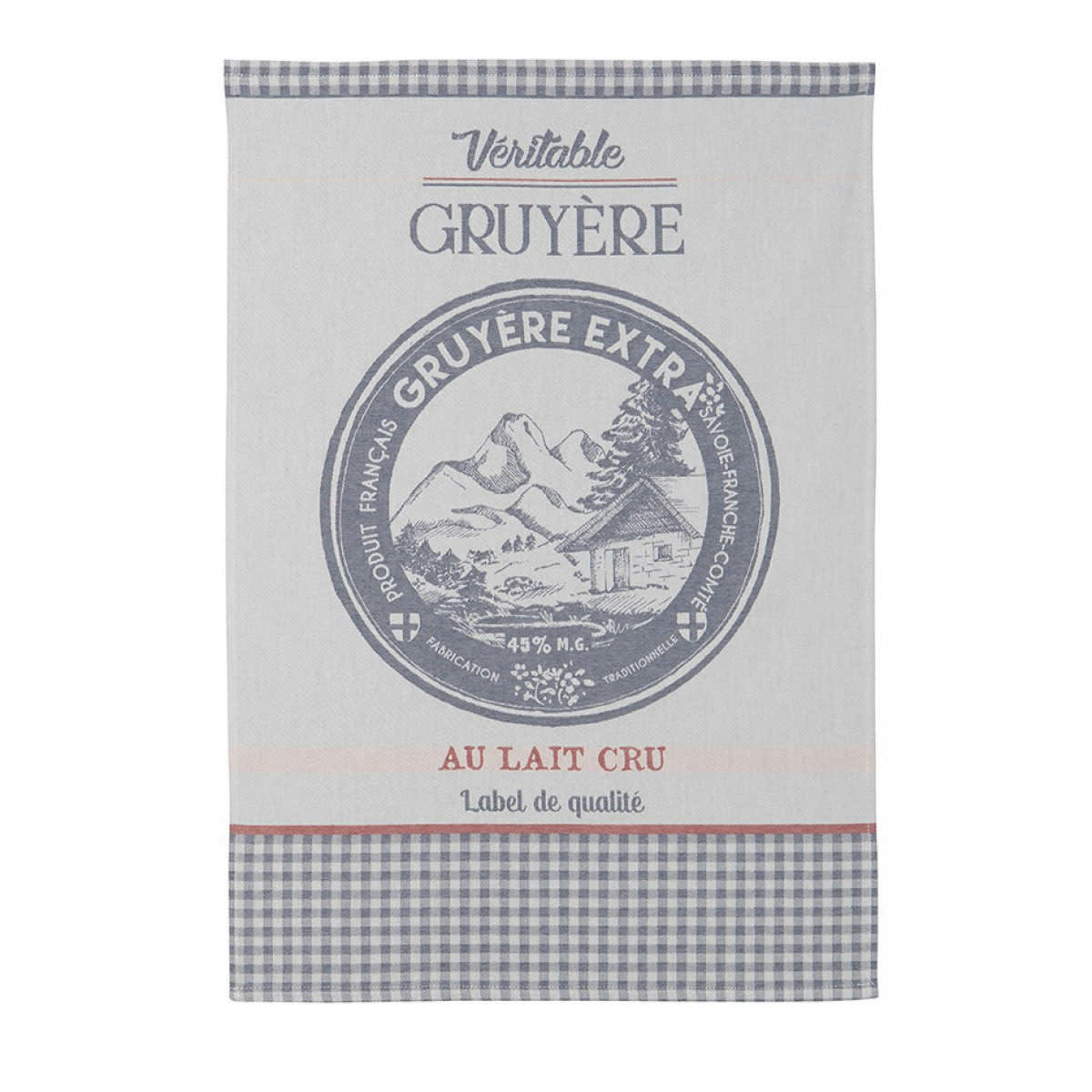 VERITABLE GRUYERE - Torchon en jacquard de coton gris 50x75