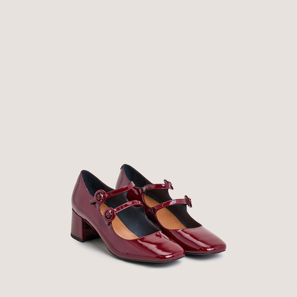 Babies à doubles brides et bouts arrondisen vernis bordeaux | DELOU