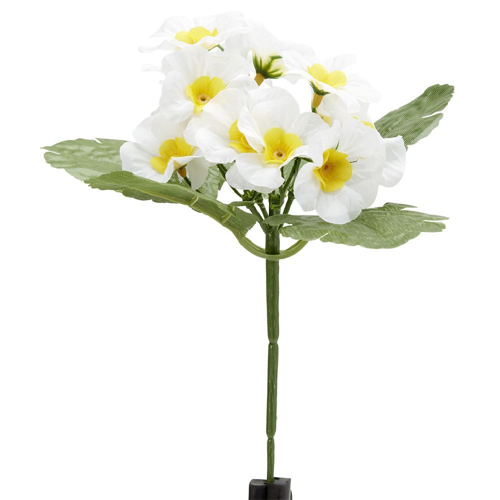 Piquet primevères artificielles 15 têtes H9 cm blanc