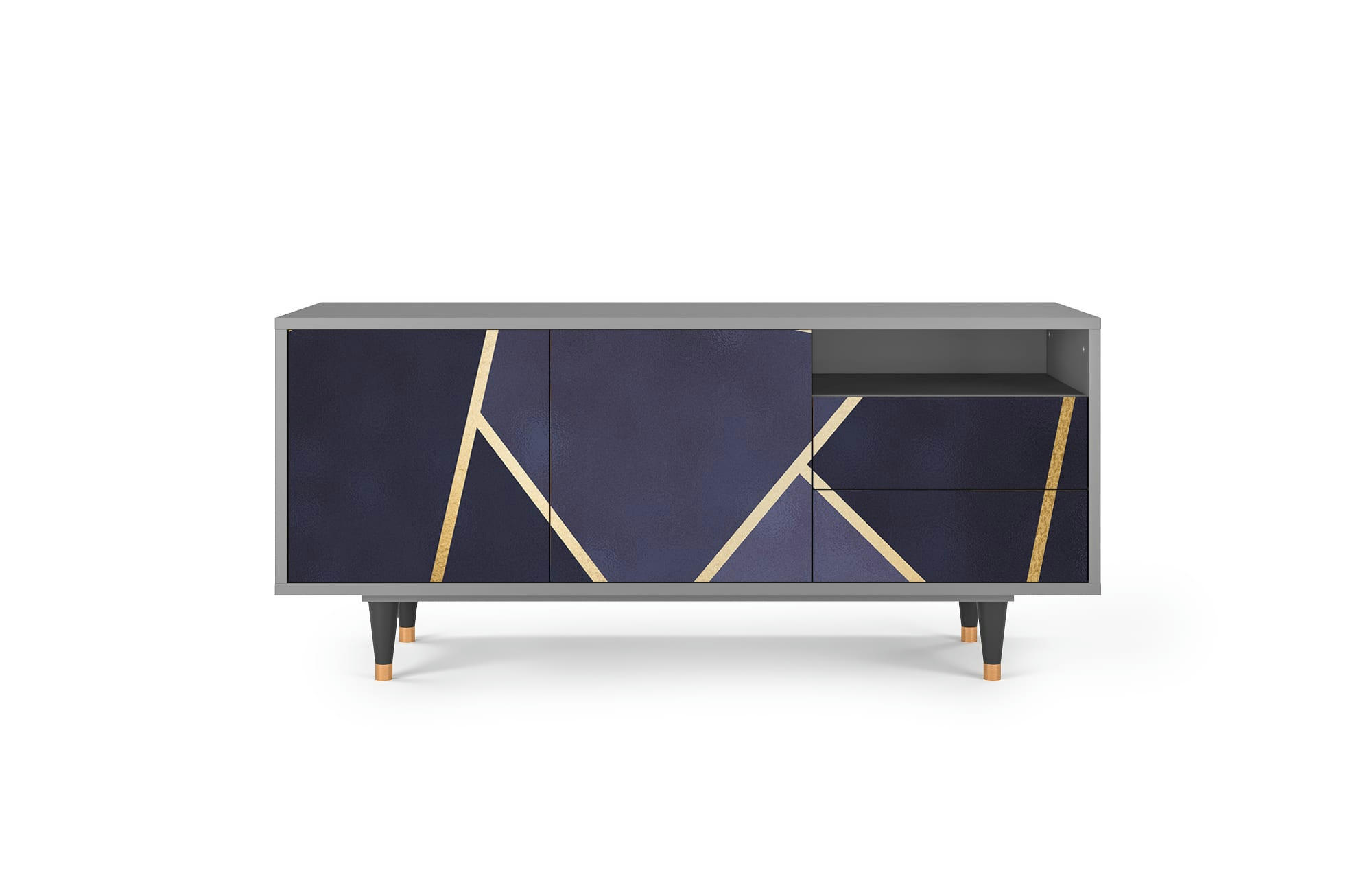 THE AMETHYST - Meuble TV  bleu 2 tiroirs et 2 portes L 125 cm
