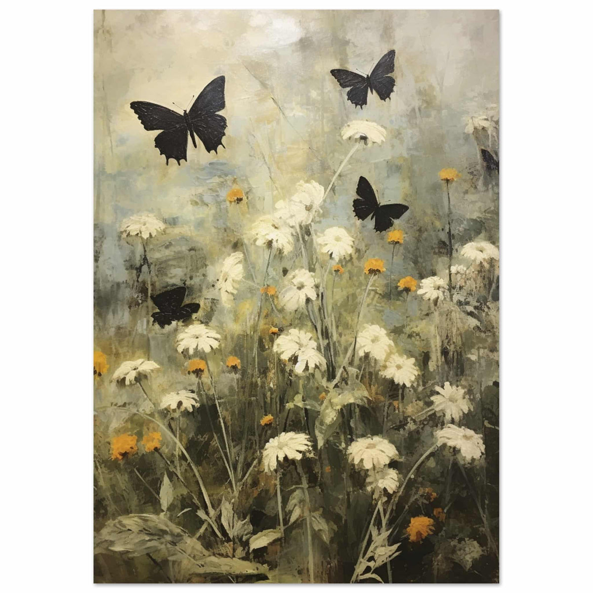 Artfulprints Poster Butterflies in flowerfield 2  - A4 21x29.7 cm - Groen