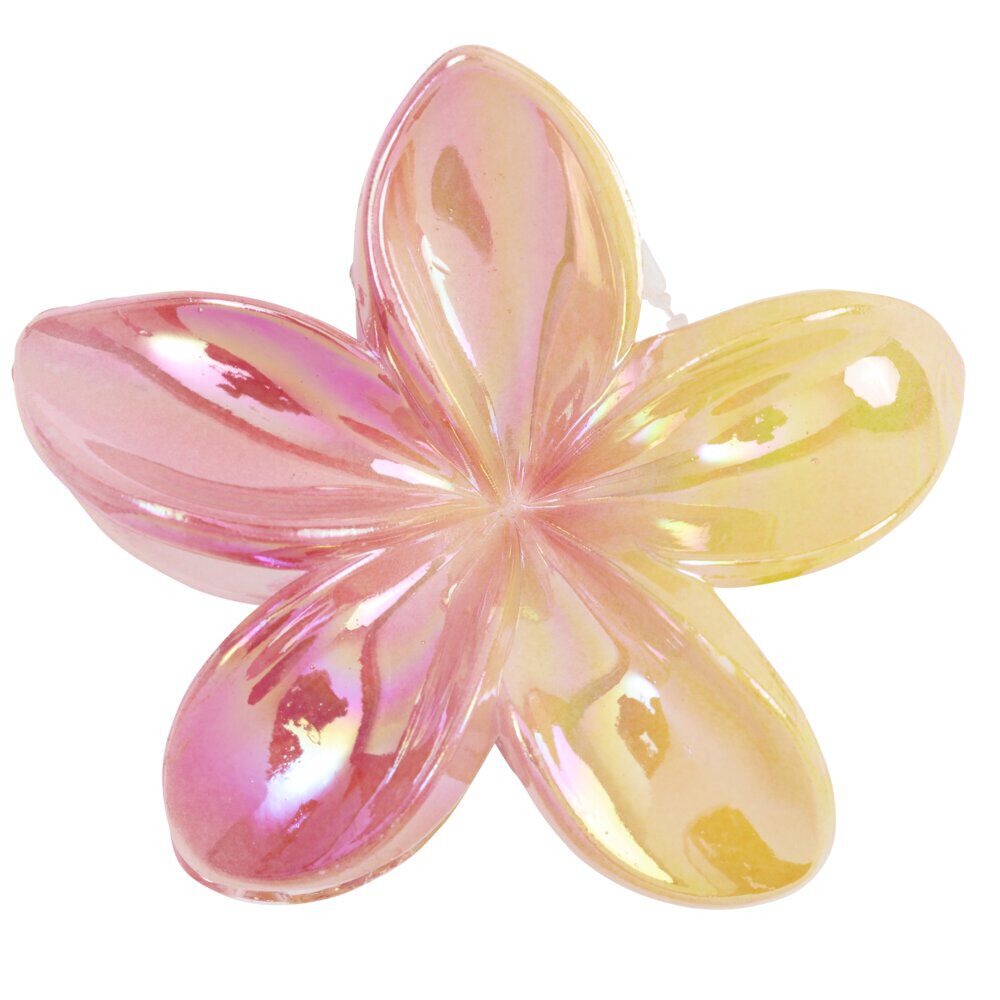 Pince cheveux fleur de tiaré rose et jaune L10cm