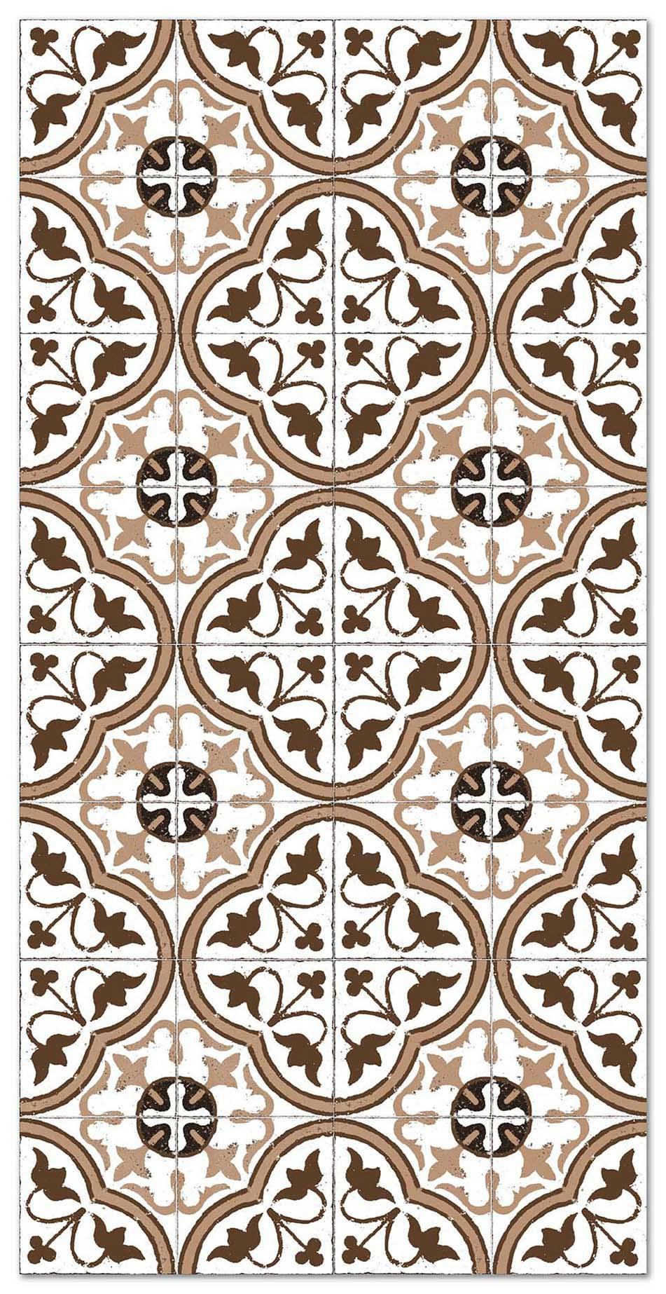 - Tapis vinyle carreaux ciments fleur brun 60x110cm