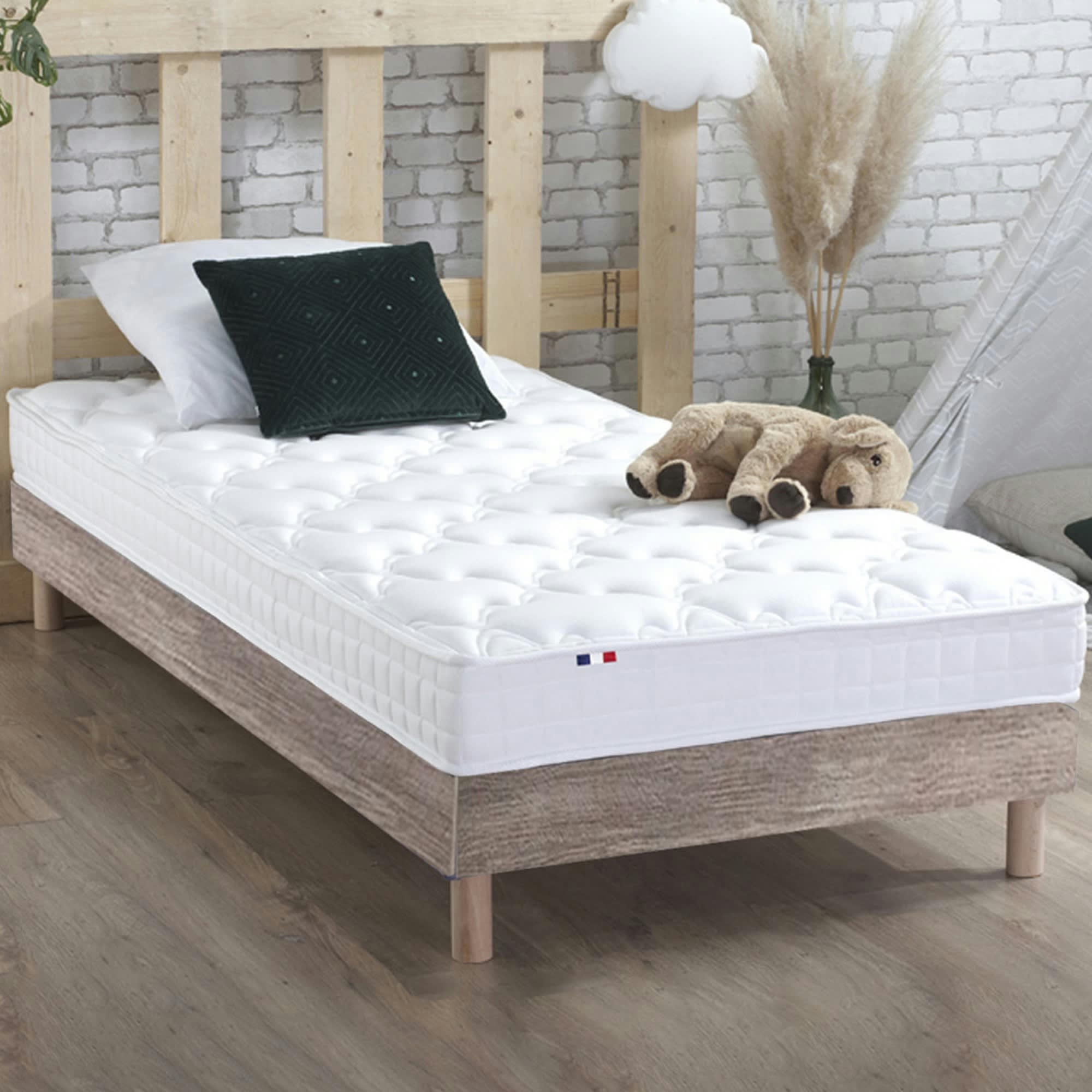 ENSEMBLE KIT AZUR - Ensemble Matelas mémoire de forme Sommier en Kit Chêne clair 90x200