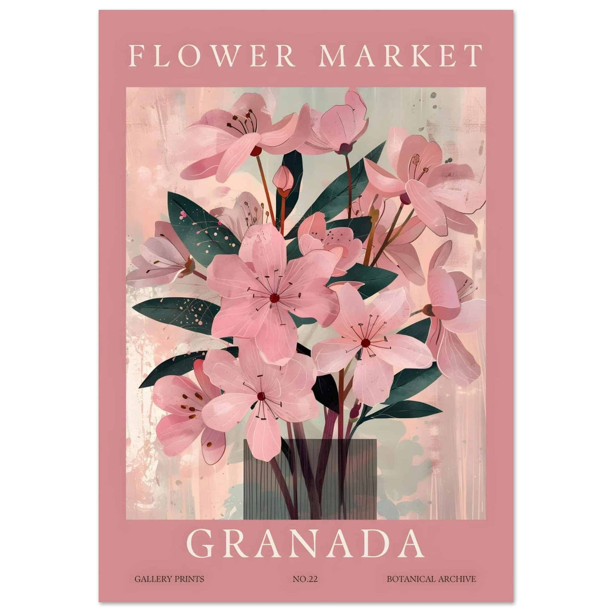 Artfulprints Poster Flower market - Granada  - 70x100 cm - Roze