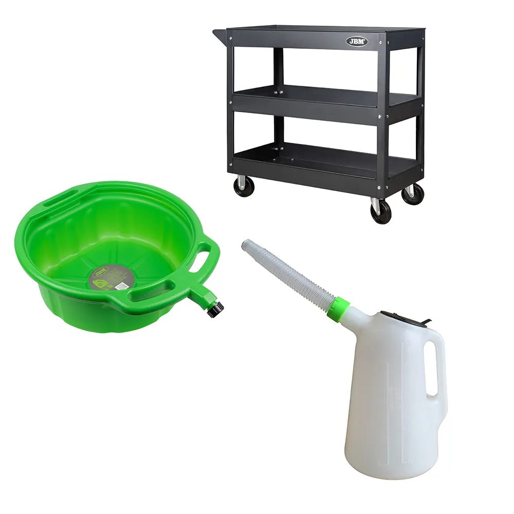 JBM Cart With 3 Trays & Antifreeze Pan & Jug With Flexible Neck