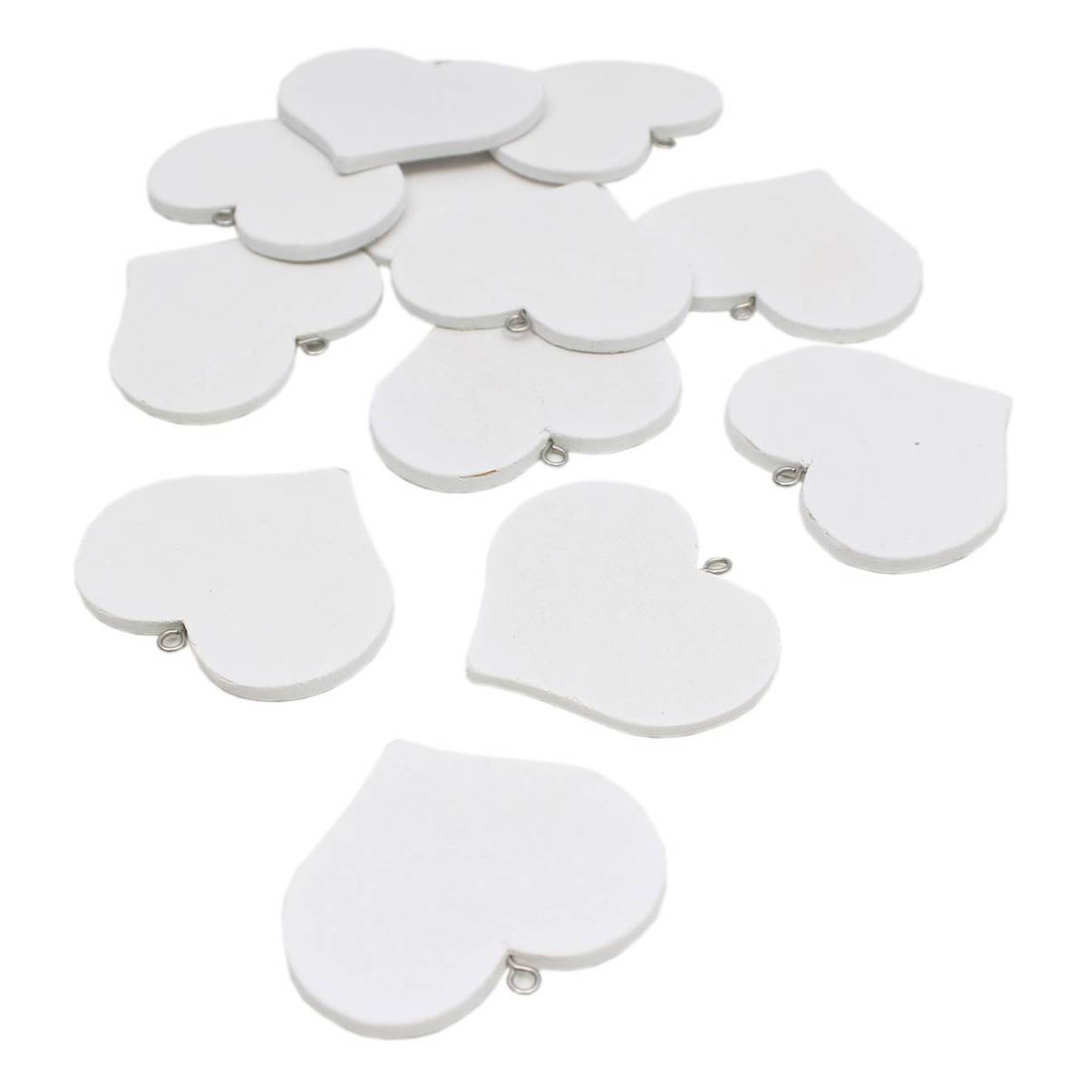 White Wooden Heart with Eyelet 12 Pack