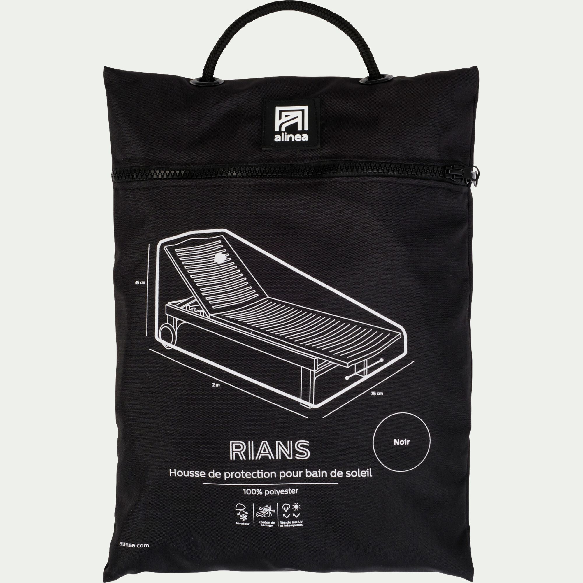 RIANS - Housse de protection pour transat - noir (L200x75xH45cm)