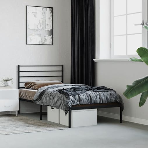 NNEVL Metal Bed Frame with Headboard Black 106x203 cm King Single Size