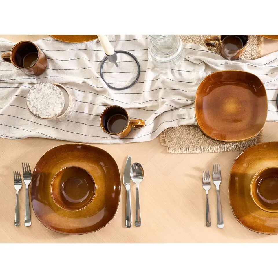 TURMERIC - Serviesset 16 delig - Goudbruin - Steengoed