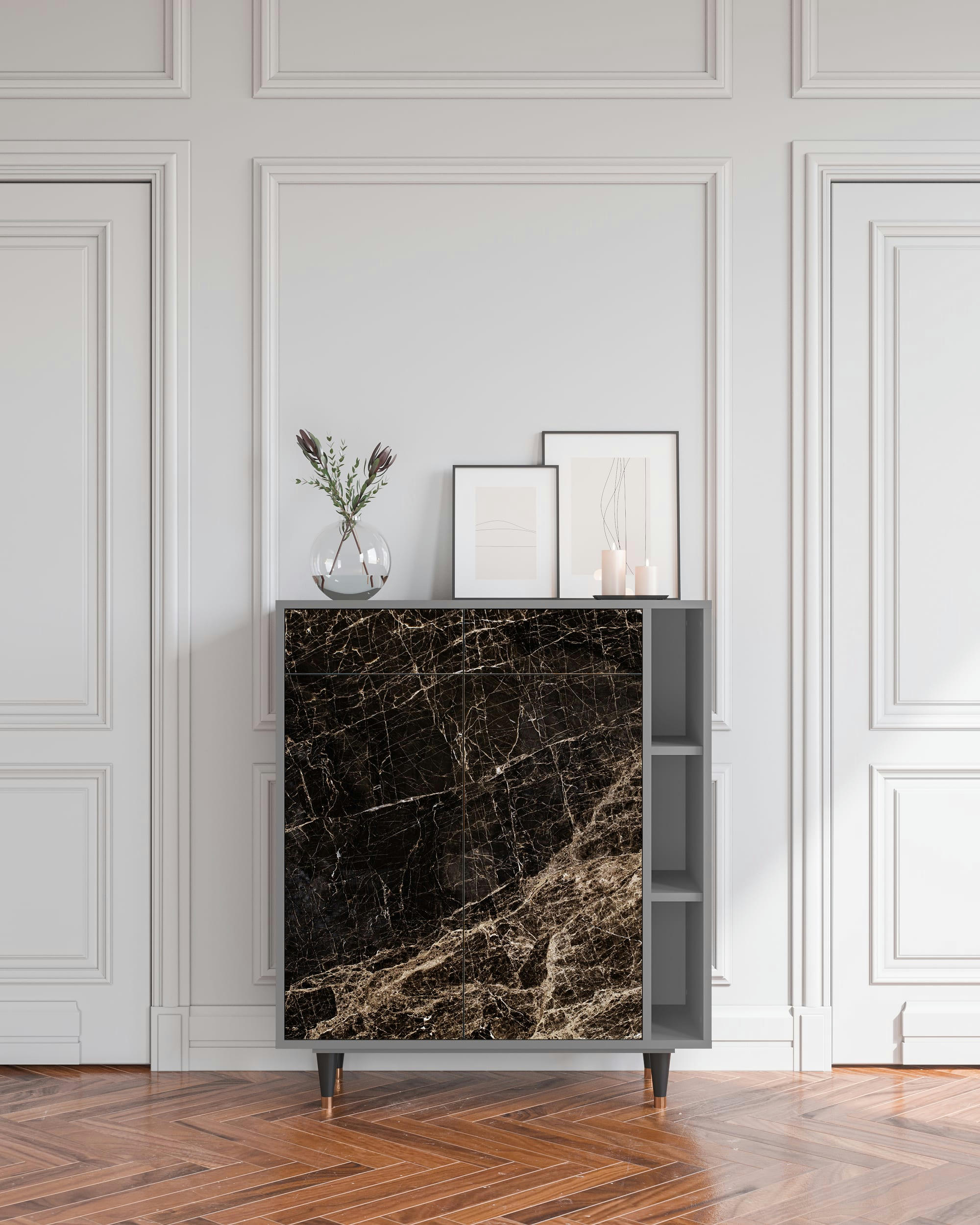 NIGHT ABYSS - Buffet  noir 2 tiroirs et 2 portes L 94 cm