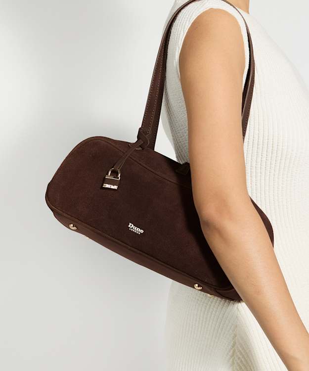 Day Brown - Suede Padlock-Detail Shoulder Bag