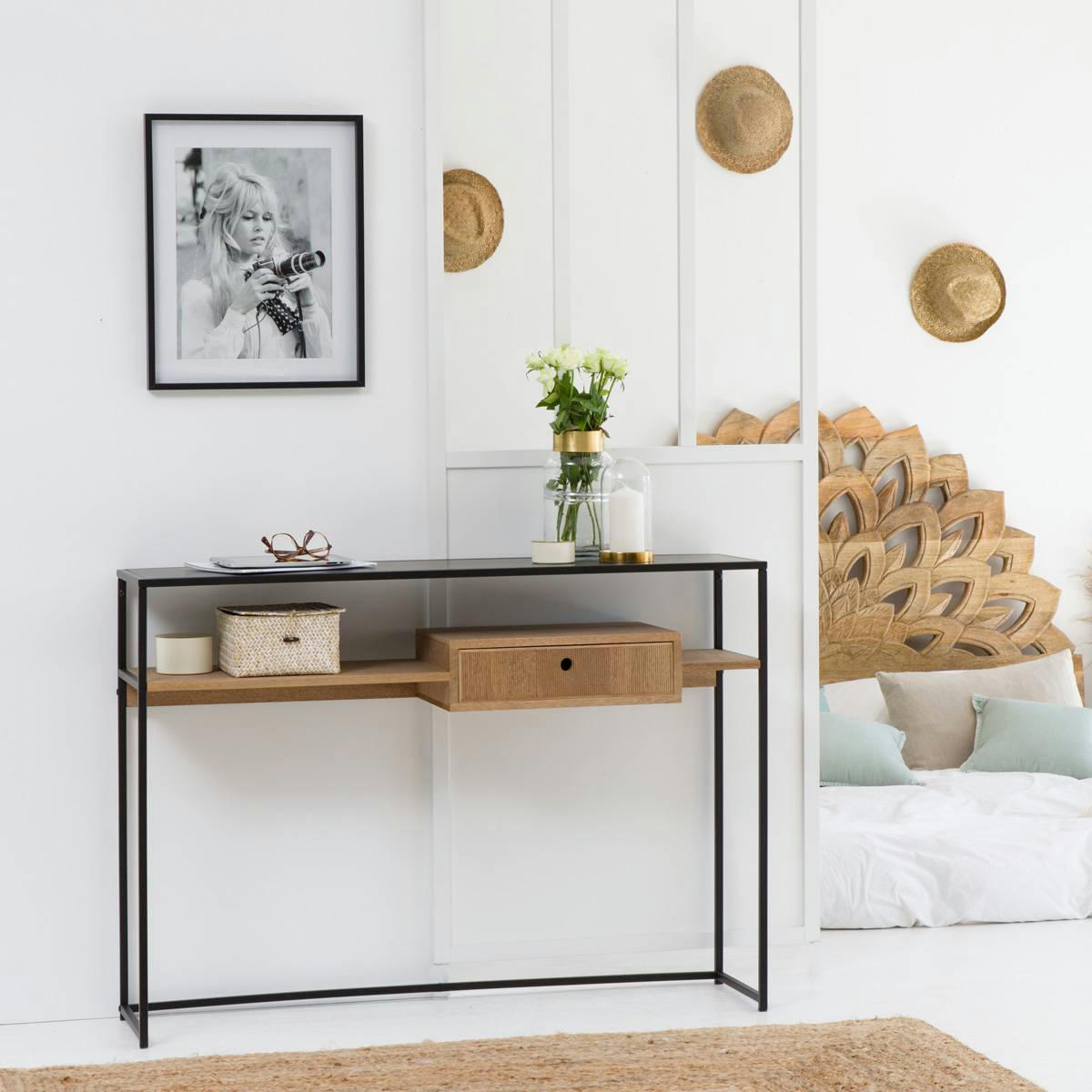 ORTENSE - Table console en métal noir 120 cm