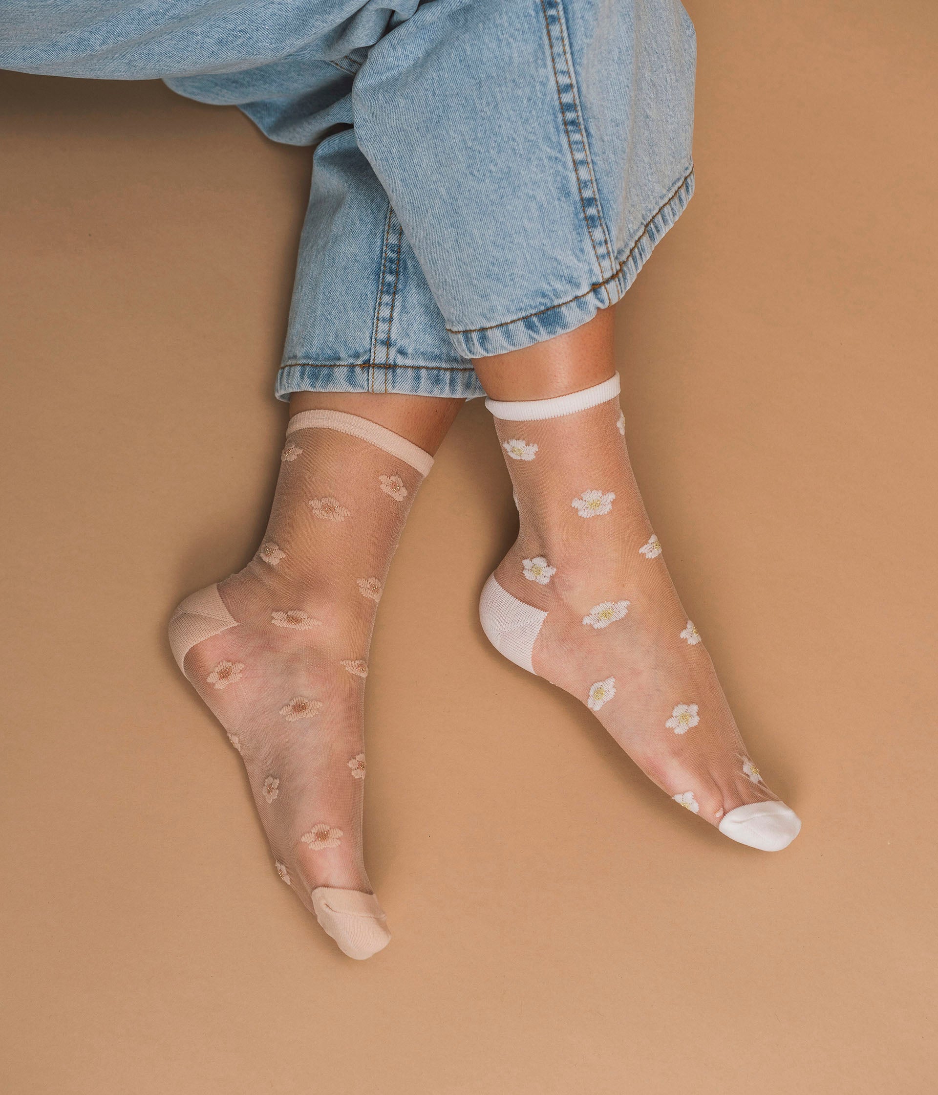 Chaussettes Nicolina beige et blanc