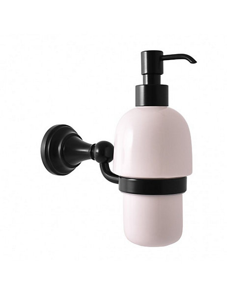 Distributeur de savon rétro MORAVA en laiton noir et céramique 18,1x7,15 x19 cm