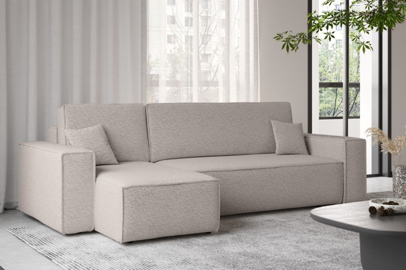 Sofa w kształcie L BEST, tkanina Abriamo, Ciemnobeżowy Lewostronny