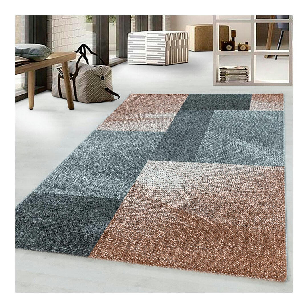 HIRONDELLE - Tapis géométrique design en polypropylène orange 80x150