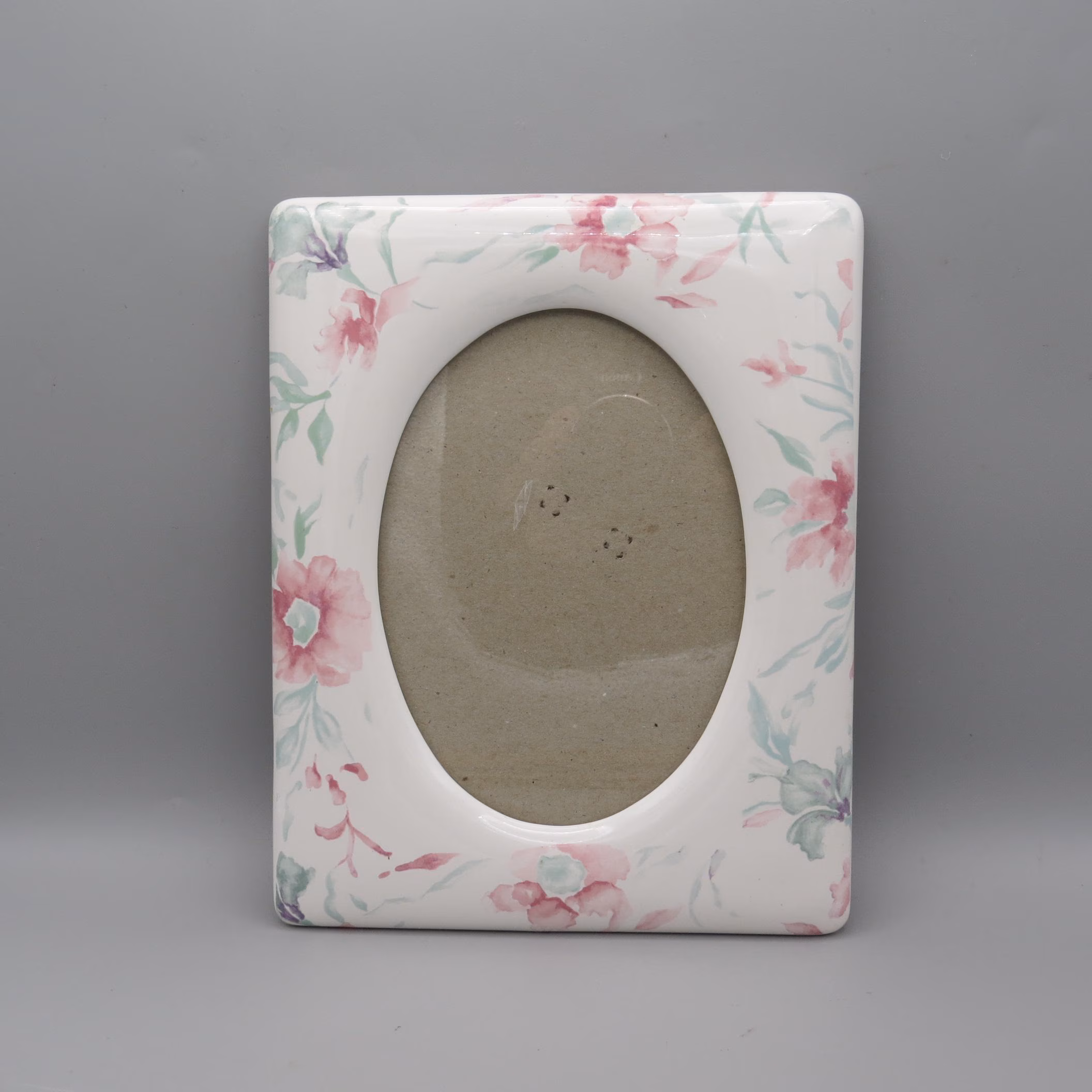 Vintage Ceramic 5x7 Picture Frame, Pink Floral Tabletop Frame