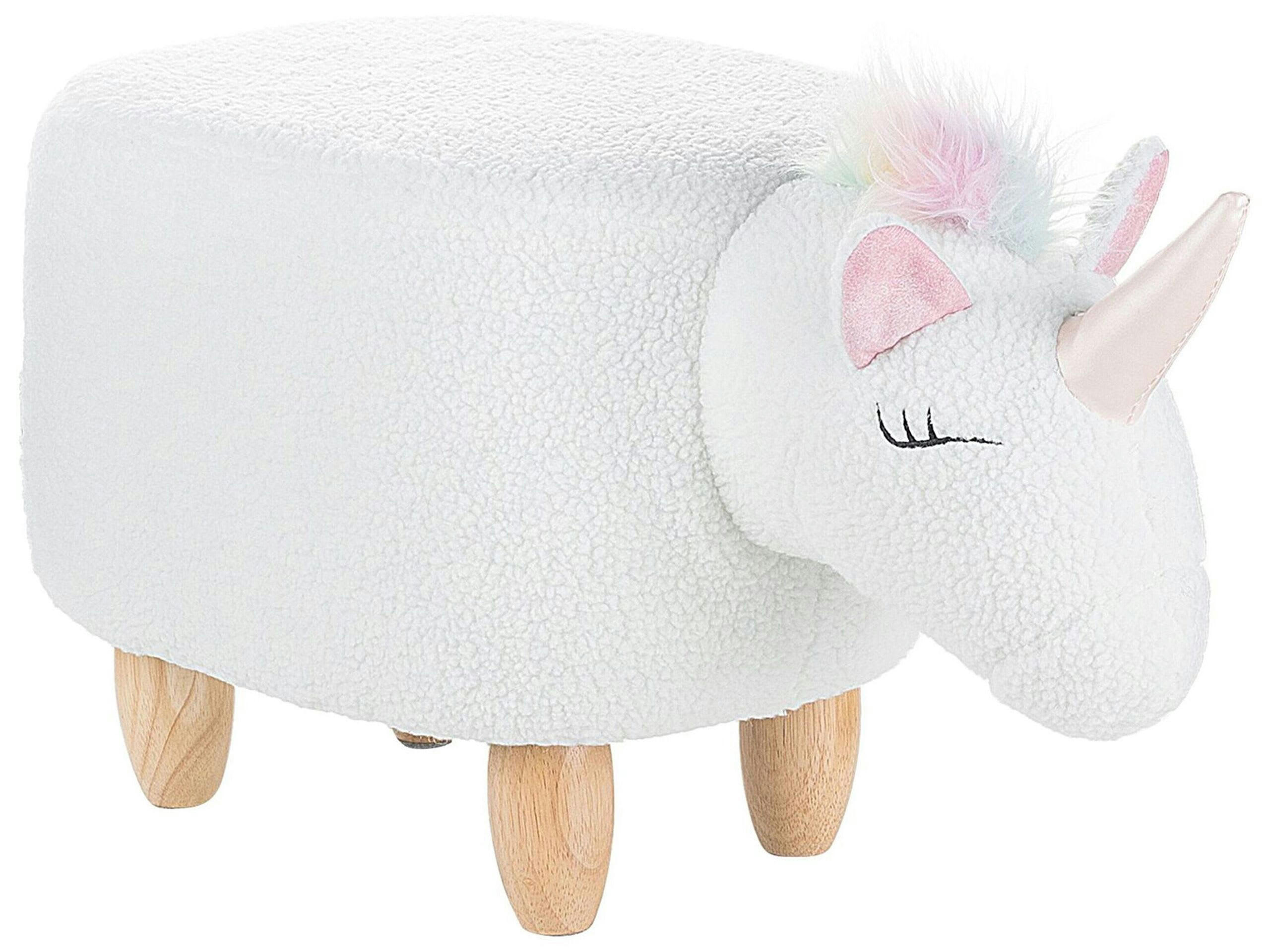 UNICORN - Tabouret enfant en tissu peluche blanc