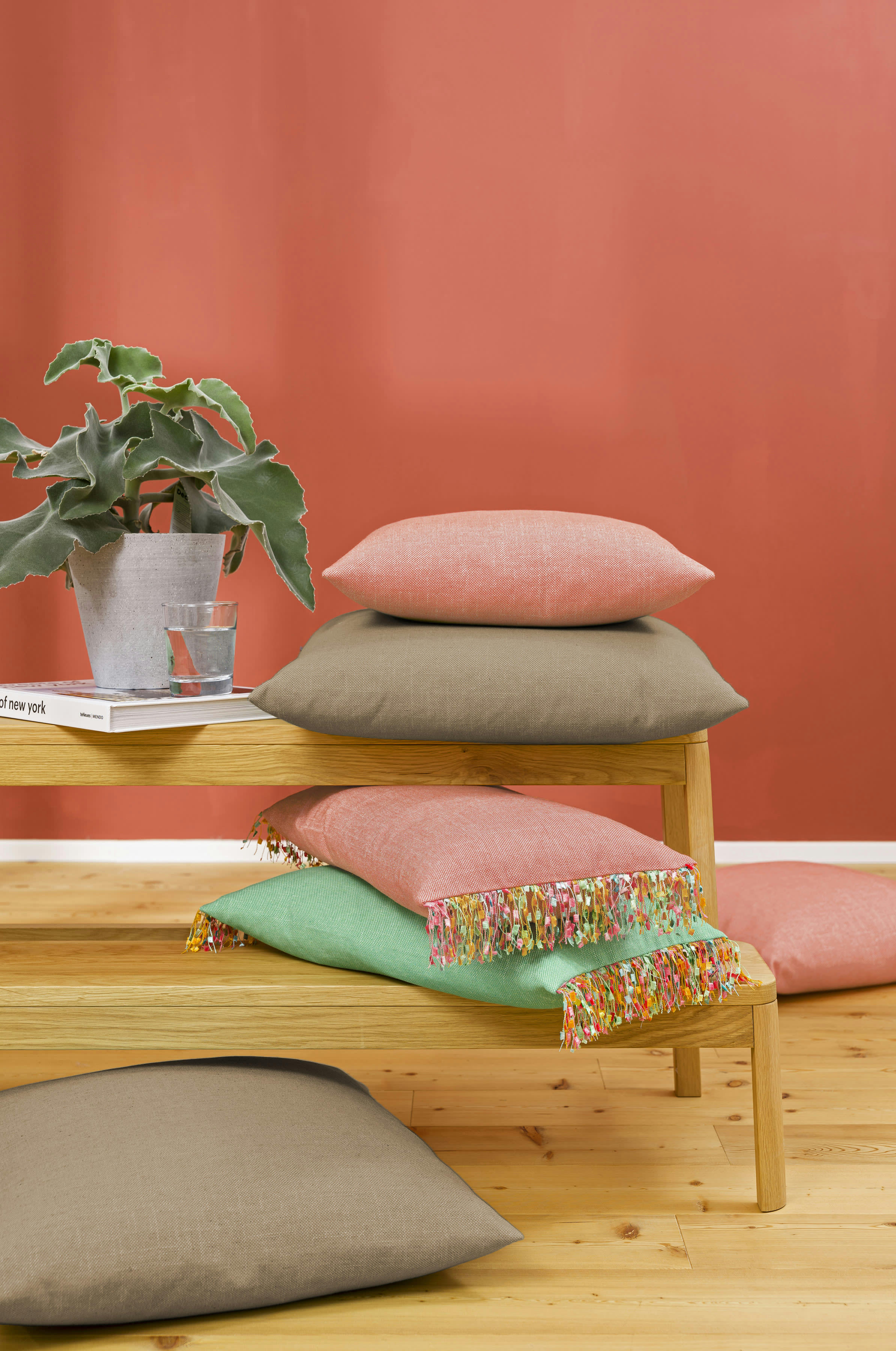 RIVA - Housses de coussin jacquard chiné caramel -Lot de 2-40x40