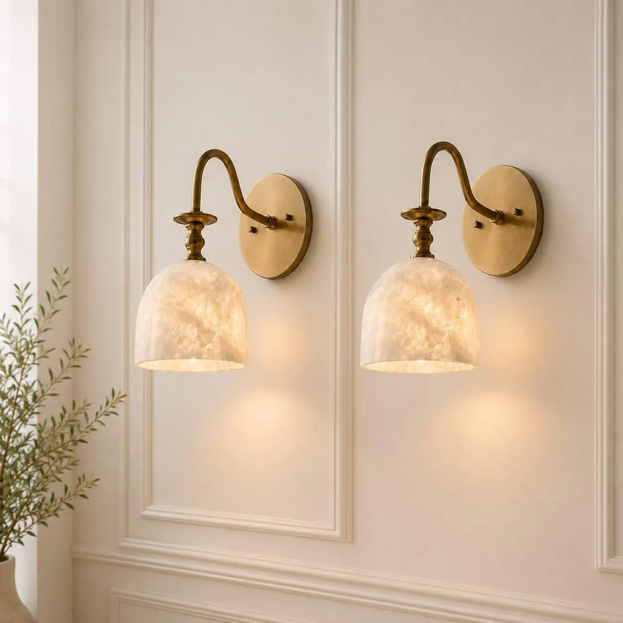 Alabaster Wall Sconce, Brass Alabaster Sconce, Vintage Wall Light, G9 Lighting Fixture, Elegant Bedroom & Hallway Sconce