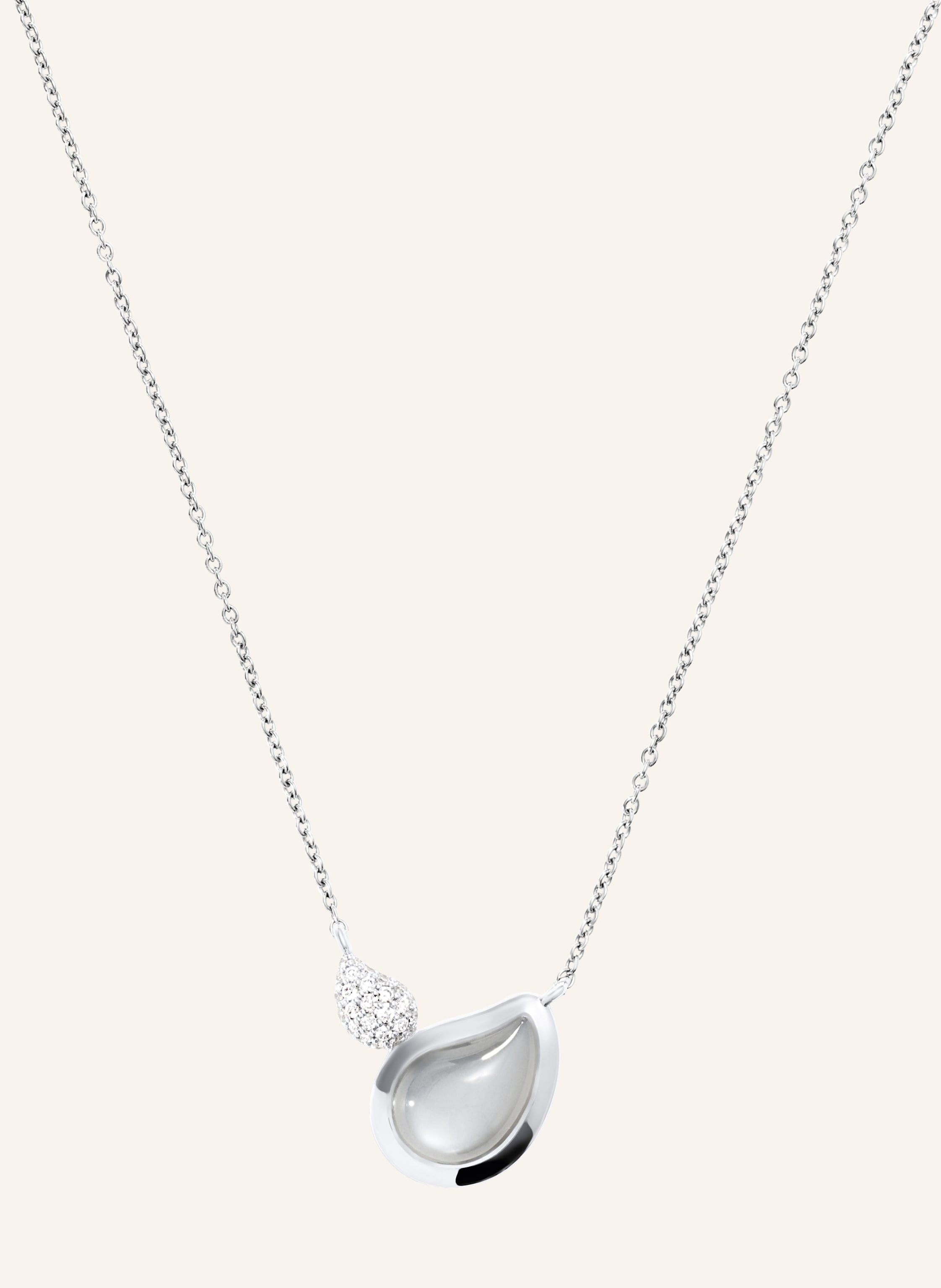 TAMARA COMOLLI Halskette NECKLACE SIGNATURE 2 DROPS MOONSTONE GREY / DIAMOND PAVÉ 18K Weißgold