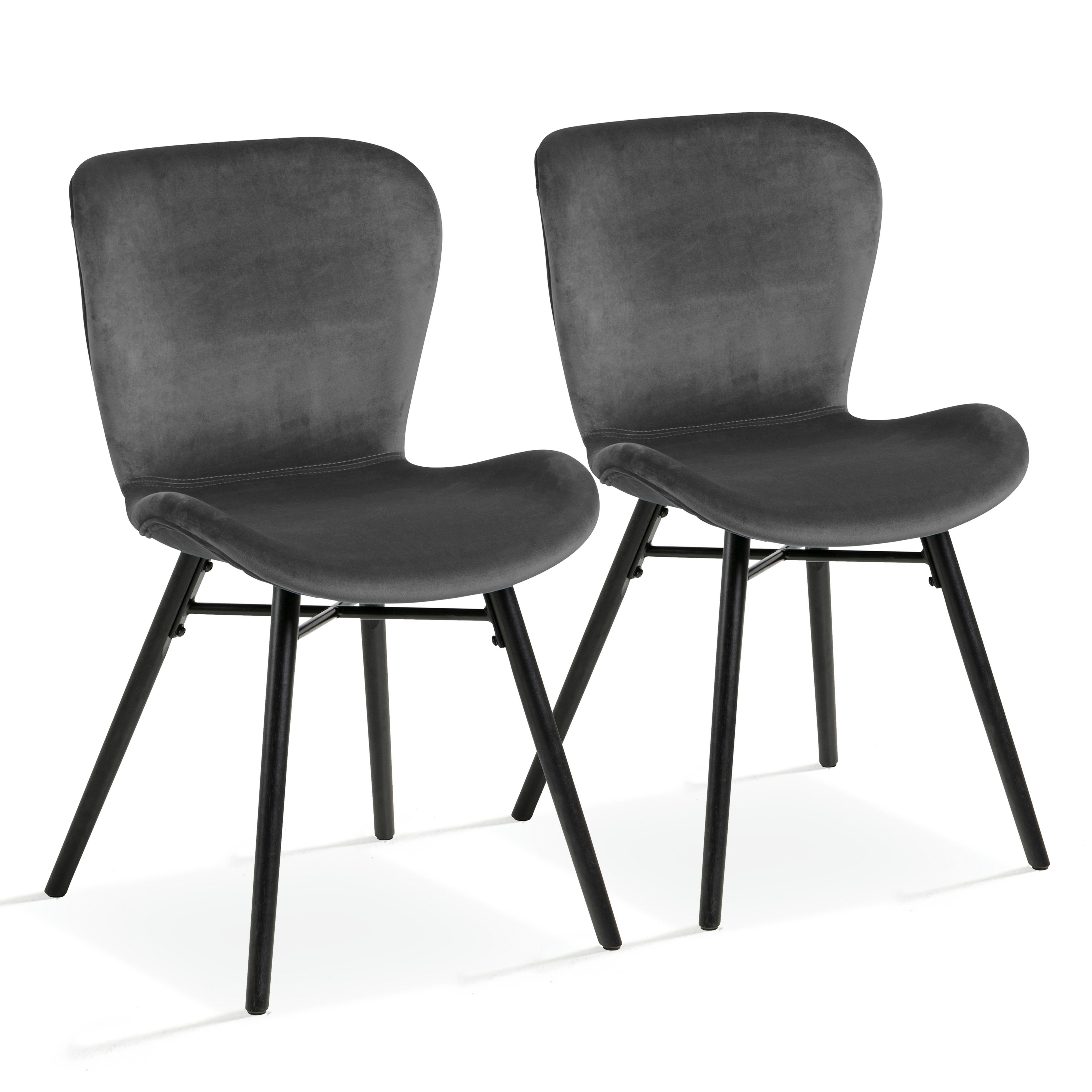 THELMA - Lot de 2 chaises en velours gris anthracite
