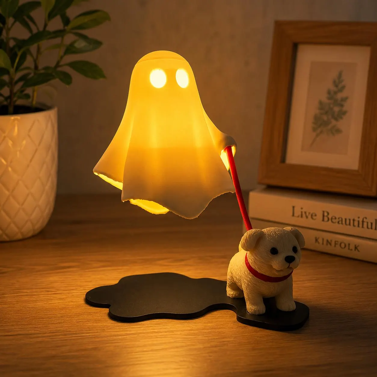Ghost Puppy Halloween Figurine, Adorable Plastic Dog Decor for Shelves and Desks