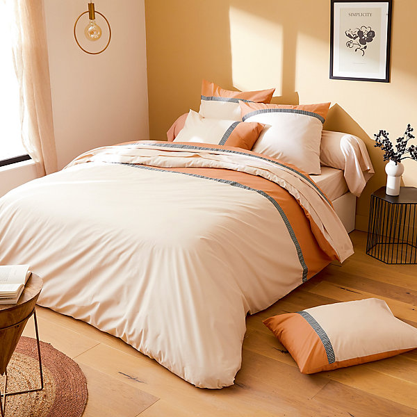 Housse de couette 260x240 cm percale coton MACASSAR Cognac
