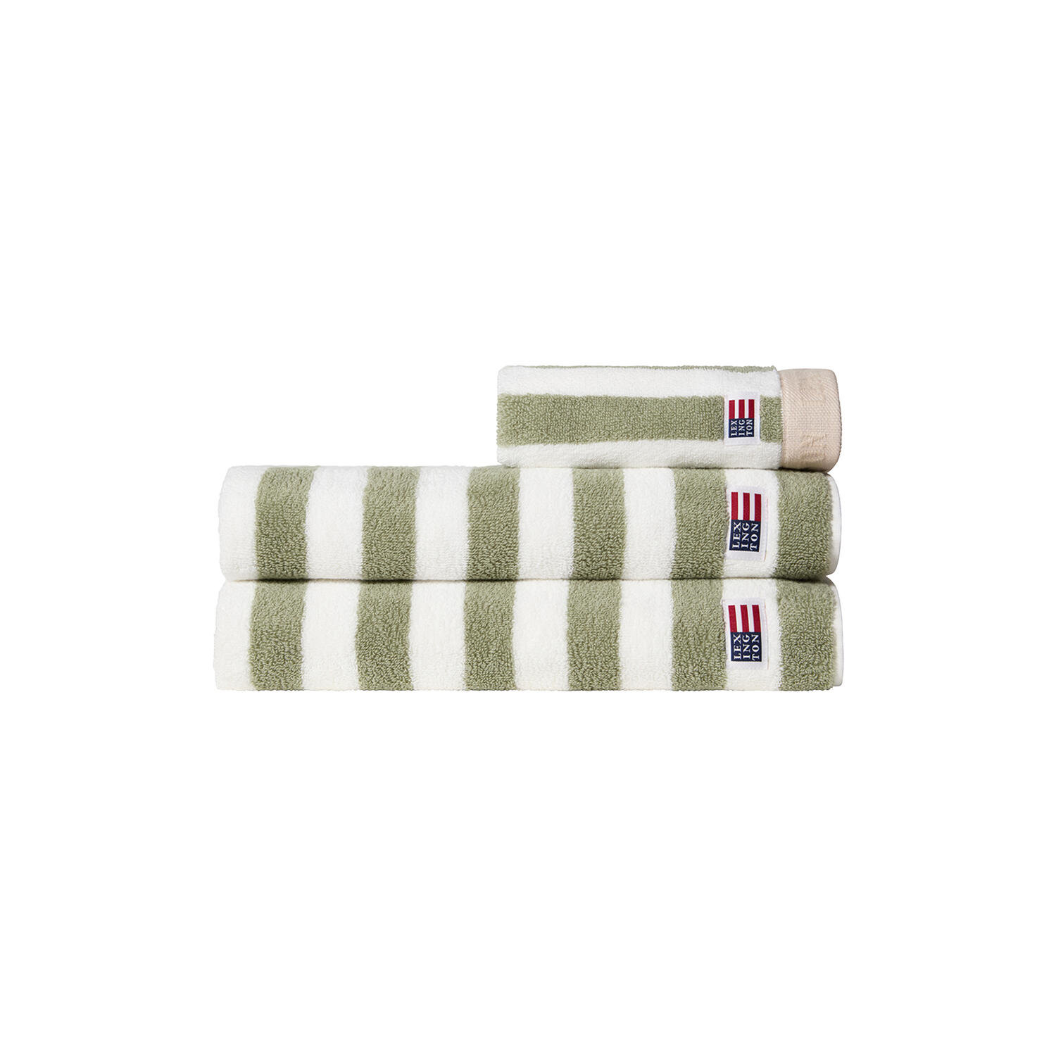Block Striped Towel, vintage green/white/moonbeam