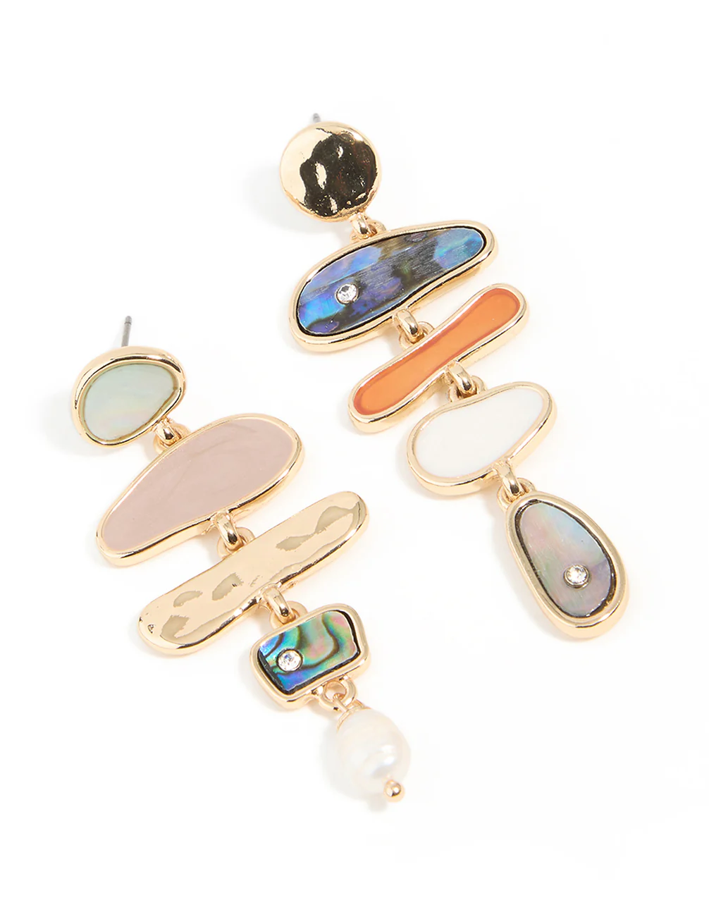 Gold Multicoloured Genuine Shell Mixed Shape Drop Earrings